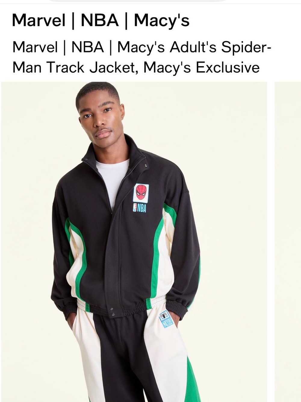 Marvel Spider-Man Track Jacket in Black, Green & Cream